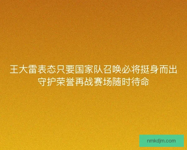王大雷表态只要国家队召唤必将挺身而出守护荣誉再战赛场随时待命